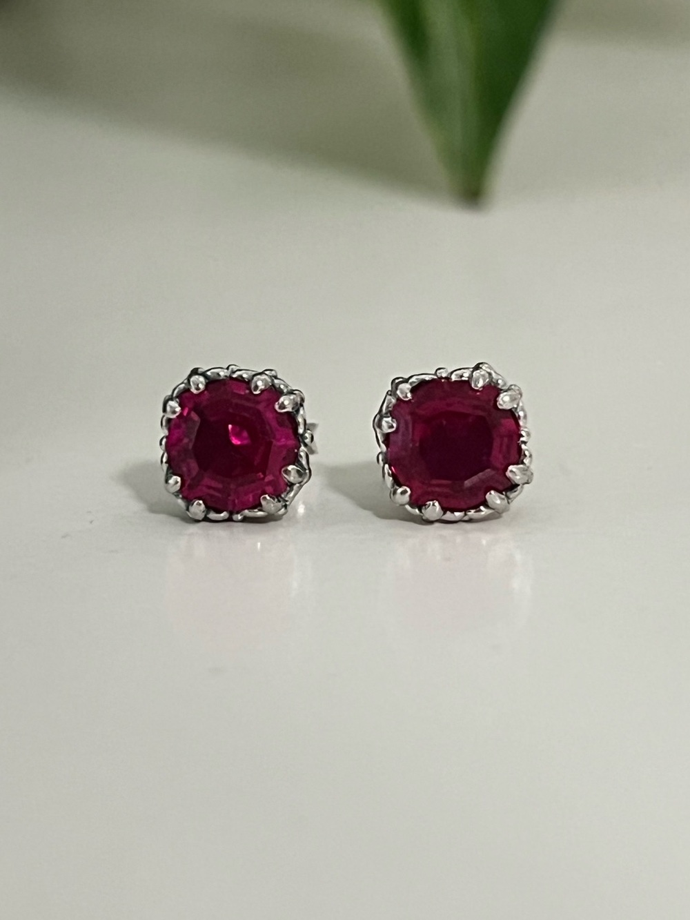NEW Created Ruby & Sterling Silver Stud Earrings, 925